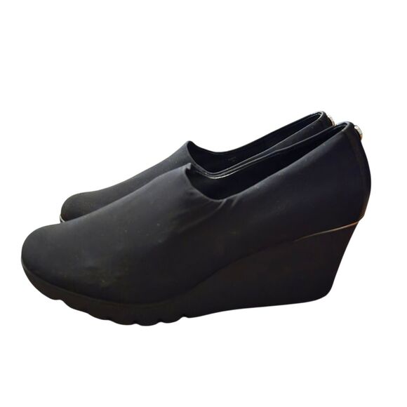 Donald Pliner Maddy Wedges 9M Block Heel Crepe Elastic Baby Calf Stretchy - Picture 4 of 10